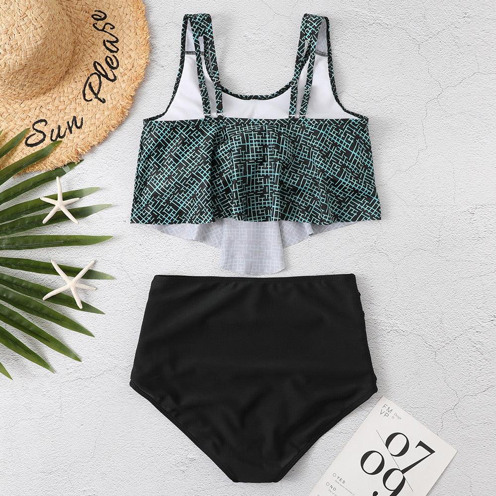 Conjunto de Bikini con Volantes de Cintura Alta para Tallas Grandes para Mujeres