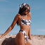 Conjunto de Bikini Negro con Estampado y Cierre de Cordón para Mujeres