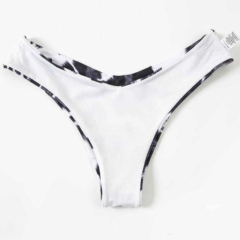 Conjunto de Bikini Negro con Estampado y Cierre de Cordón para Mujeres