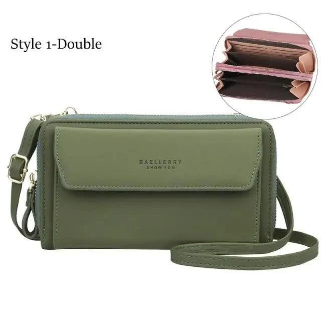 Elegant PU Leather Double Layer Crossbody Handbag