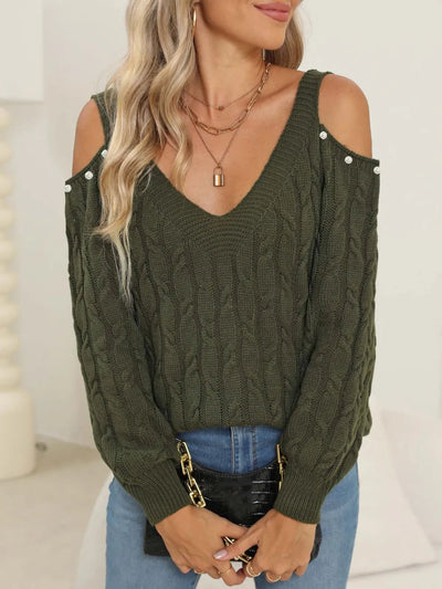 Women's autumn and winter deep V sexy off shoulder loose pullover sweater top for women - Korvel