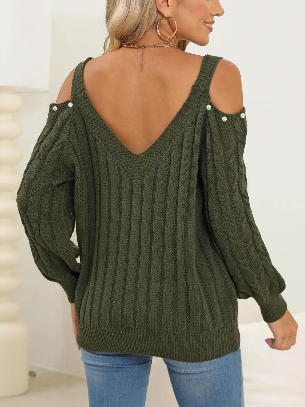 Women's autumn and winter deep V sexy off shoulder loose pullover sweater top for women - Korvel