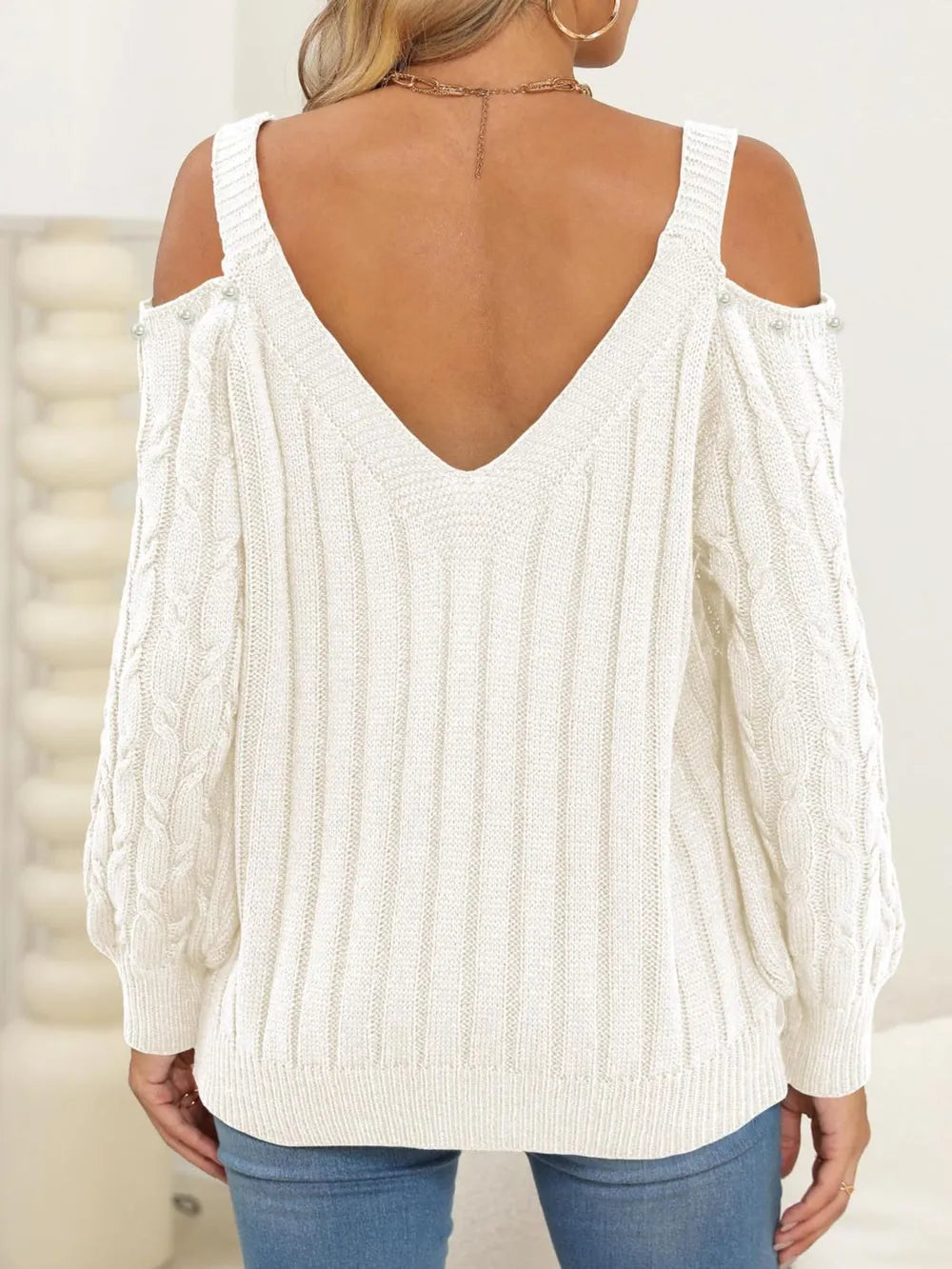 Women's autumn and winter deep V sexy off shoulder loose pullover sweater top for women - Korvel