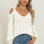 Women's autumn and winter deep V sexy off shoulder loose pullover sweater top for women - Korvel