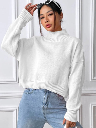 Women's High Neck Pullover Sweater - Casual & Cozy
