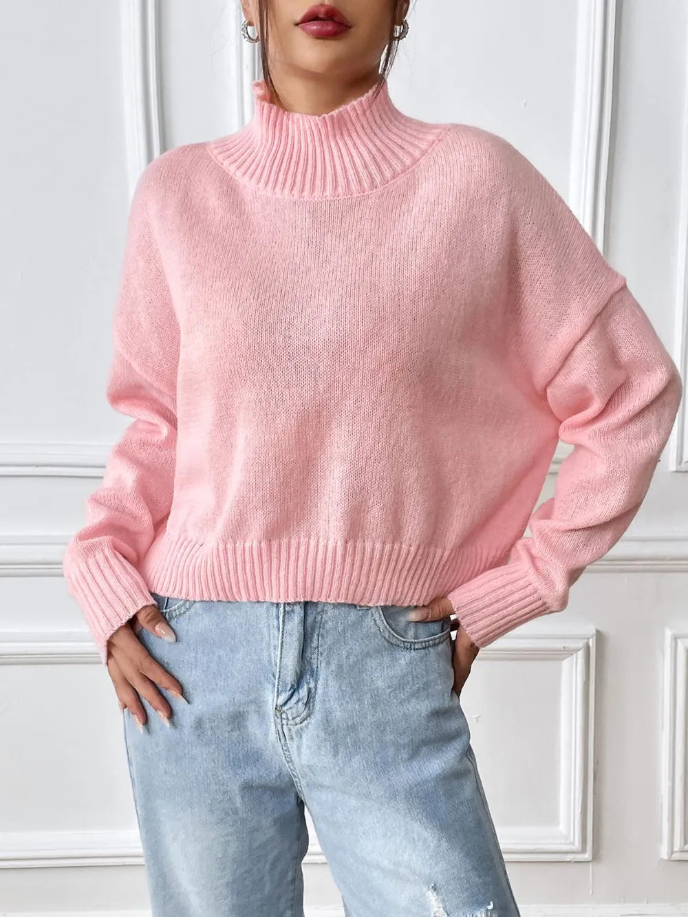 Women's High Neck Pullover Sweater - Casual & Cozy