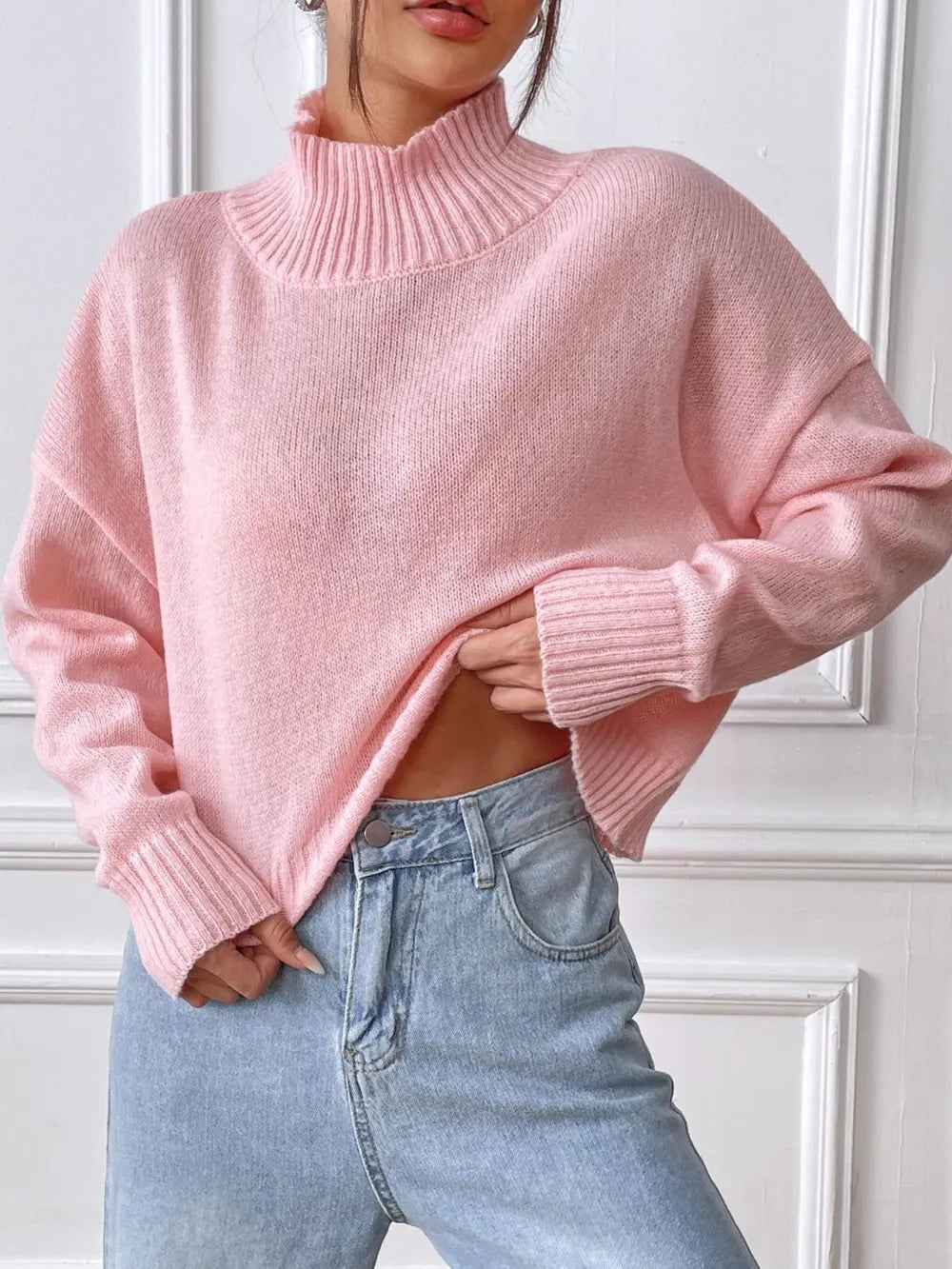 Women's High Neck Pullover Sweater - Casual & Cozy