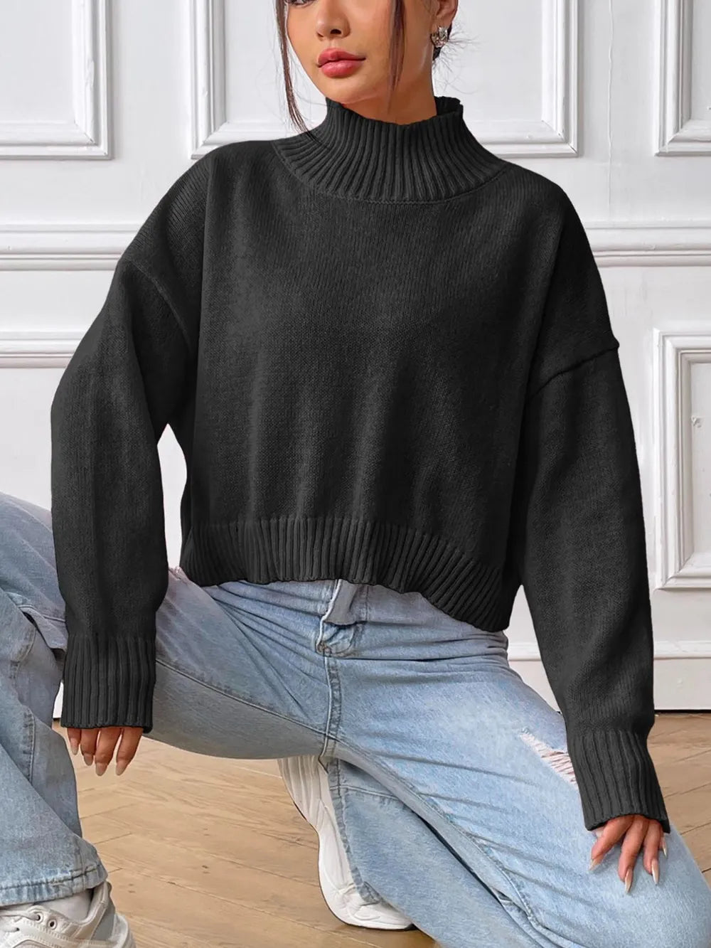 Women's High Neck Pullover Sweater - Casual & Cozy