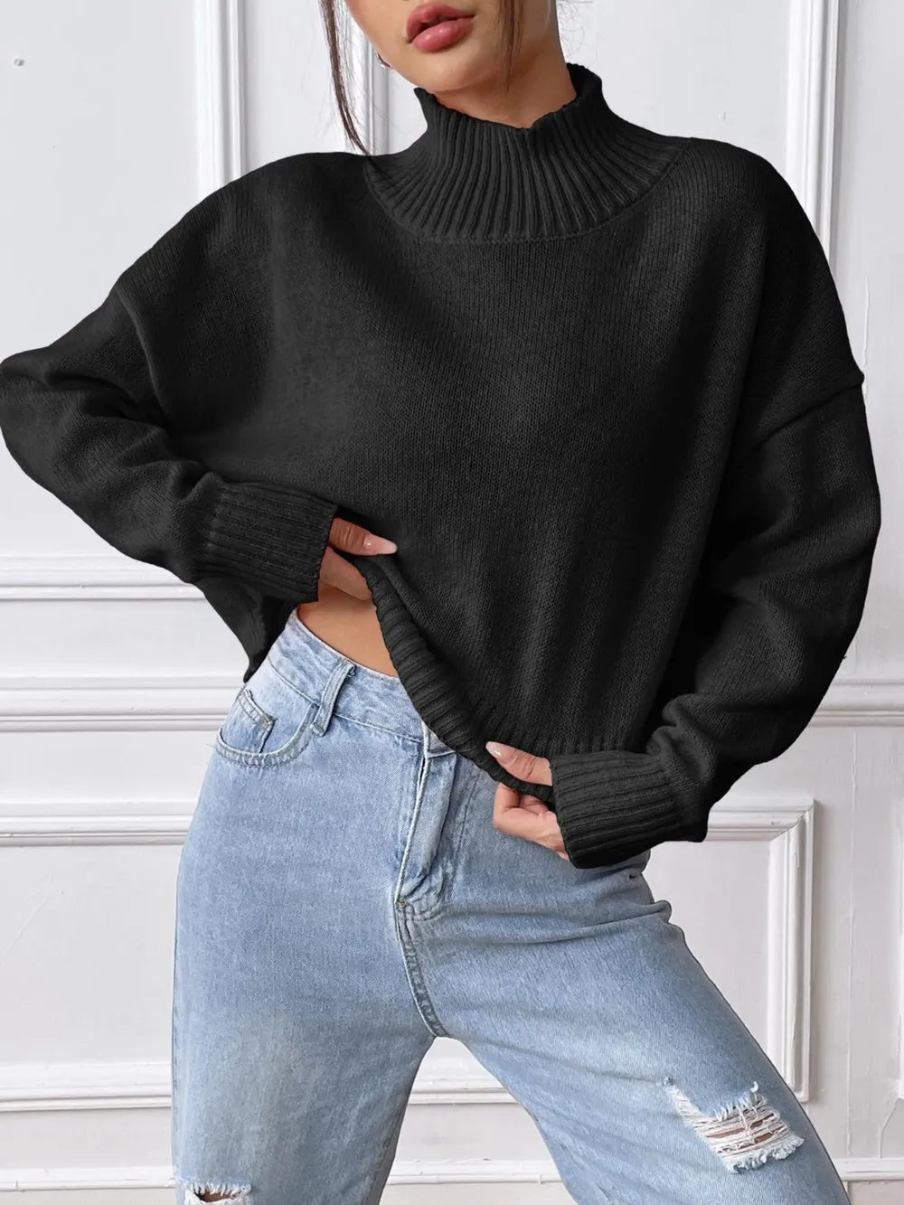 Women's High Neck Pullover Sweater - Casual & Cozy