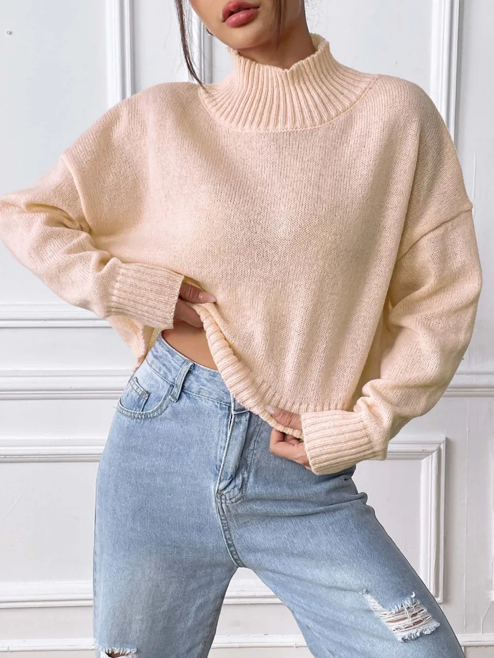 Women's High Neck Pullover Sweater - Casual & Cozy