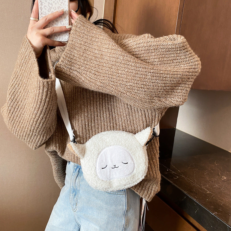 Women's Bag Autumn/Winter New Cute Doll Women's Shoulder Bag Fashionable and Stylish Crossbody Plush Small Round Bag Student Bag - Korvel