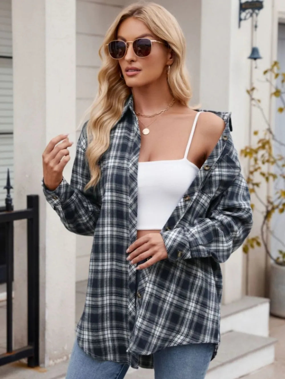 Women's casual fashion spicy girl loose checkered shirt for women - Korvel