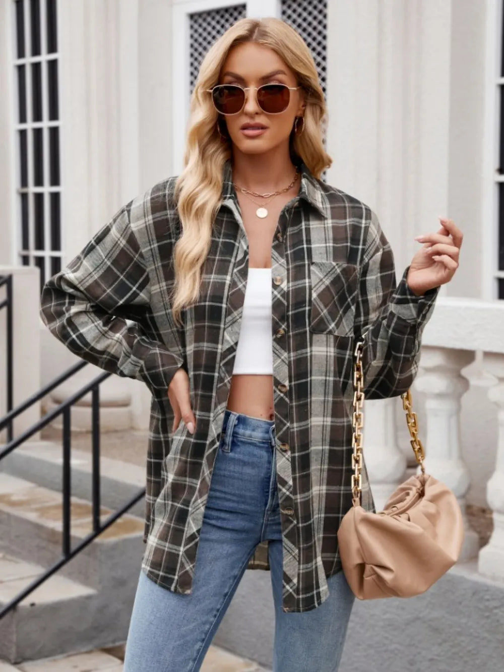 Women's casual fashion spicy girl loose checkered shirt for women - Korvel