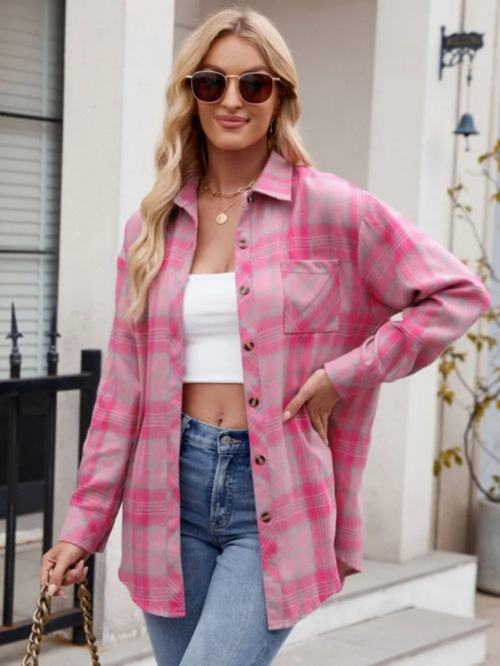 Women's casual fashion spicy girl loose checkered shirt for women - Korvel