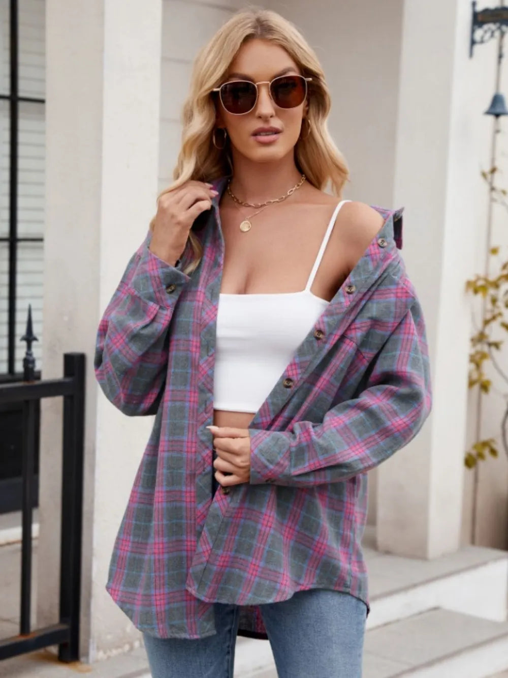 Women's casual fashion spicy girl loose checkered shirt for women - Korvel