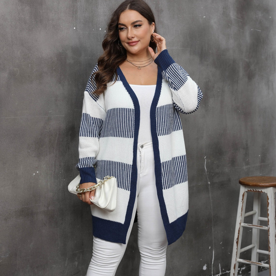 Cárdigan de Suéter Woven a Rayas para Mujer