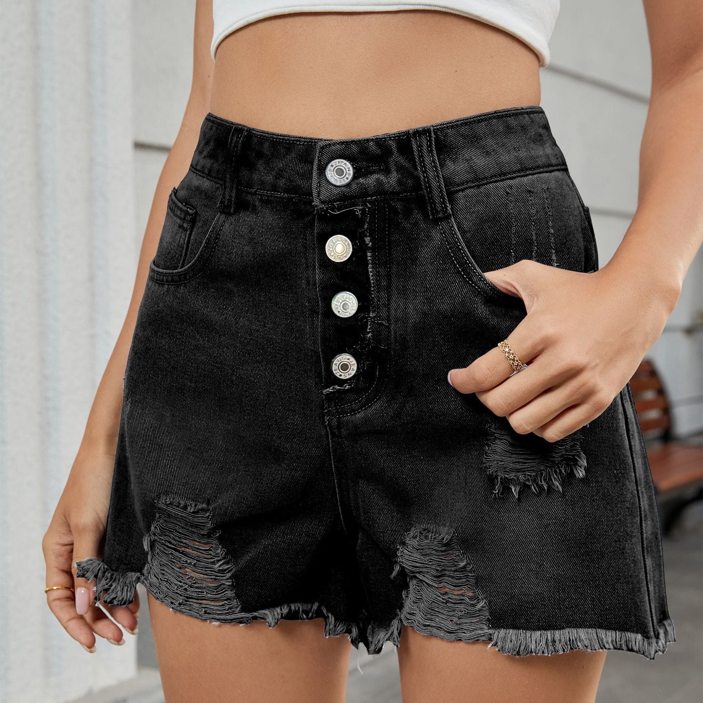 Women's denim ripped shorts hot pants - Korvel