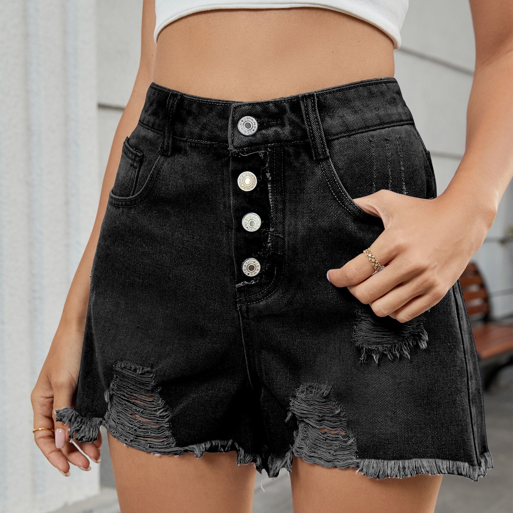 Women's denim ripped shorts hot pants - Korvel