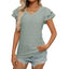 Women's European and American V-neck sweet short sleeved T-shirt hollowed out top - Korvel