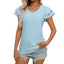 Women's European and American V-neck sweet short sleeved T-shirt hollowed out top - Korvel