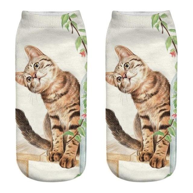 Lindos calcetines tobilleros con impresión 3D de gatitos para hombres y mujeres