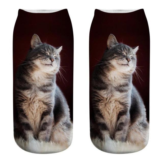 Lindos calcetines tobilleros con impresión 3D de gatitos para hombres y mujeres