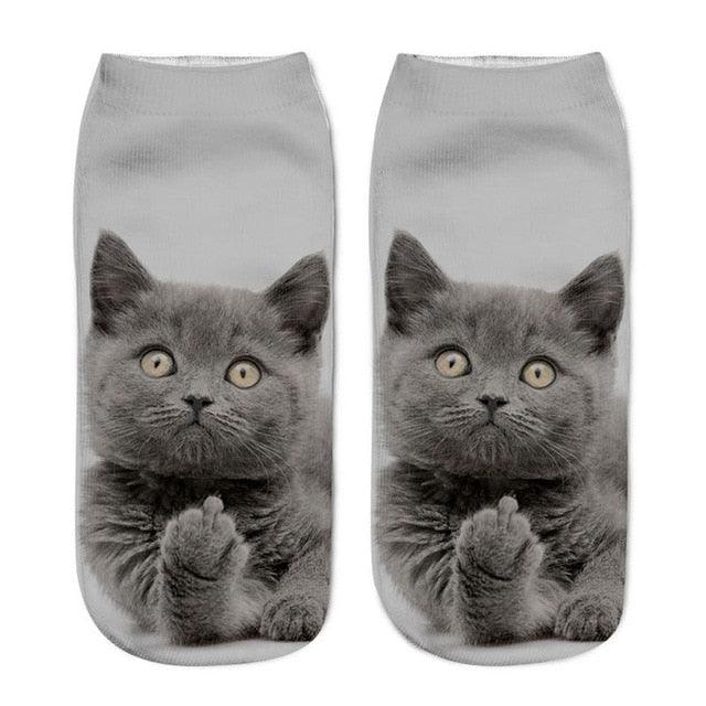 Lindos calcetines tobilleros con impresión 3D de gatitos para hombres y mujeres