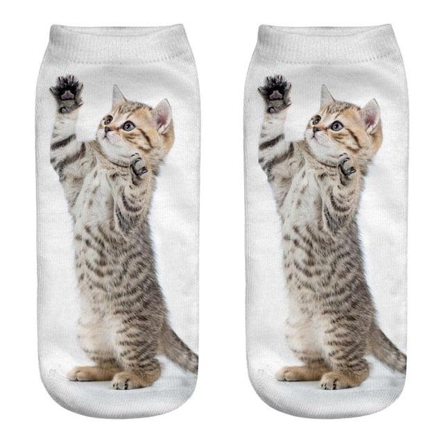 Lindos calcetines tobilleros con impresión 3D de gatitos para hombres y mujeres