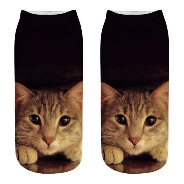 Lindos calcetines tobilleros con impresión 3D de gatitos para hombres y mujeres