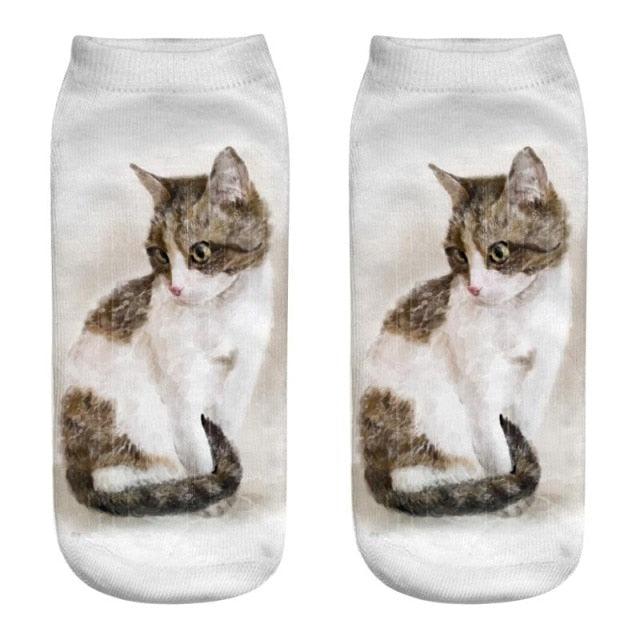 Lindos calcetines tobilleros con impresión 3D de gatitos para hombres y mujeres