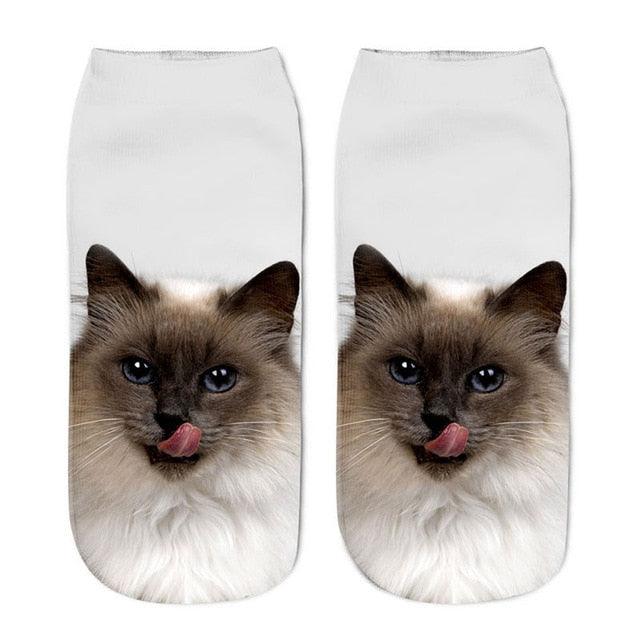Lindos calcetines tobilleros con impresión 3D de gatitos para hombres y mujeres