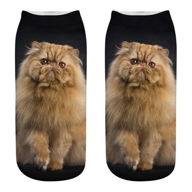 Lindos calcetines tobilleros con impresión 3D de gatitos para hombres y mujeres