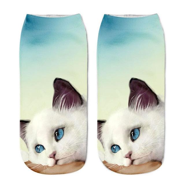 Lindos calcetines tobilleros con impresión 3D de gatitos para hombres y mujeres