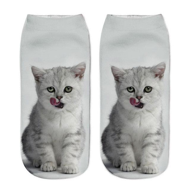 Lindos calcetines tobilleros con impresión 3D de gatitos para hombres y mujeres