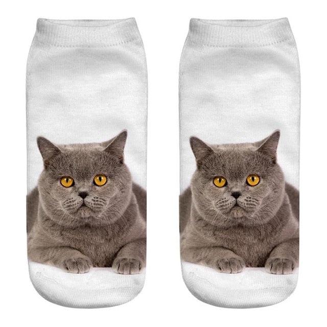 Lindos calcetines tobilleros con impresión 3D de gatitos para hombres y mujeres