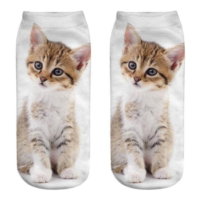 Lindos calcetines tobilleros con impresión 3D de gatitos para hombres y mujeres