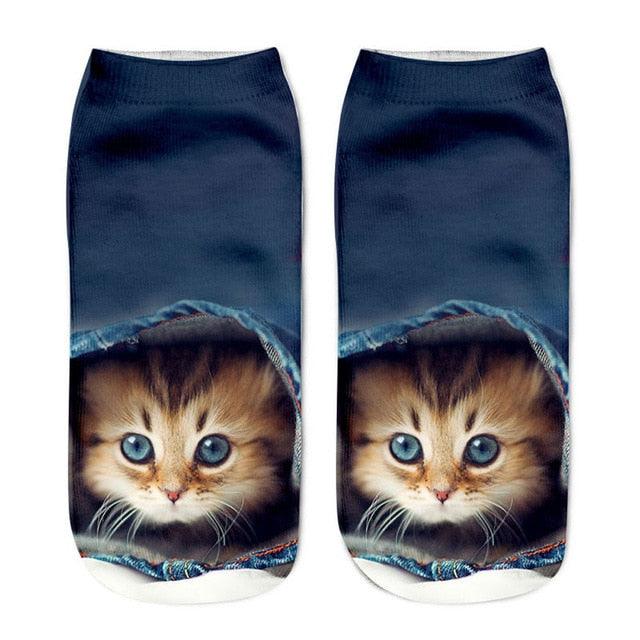 Lindos calcetines tobilleros con impresión 3D de gatitos para hombres y mujeres