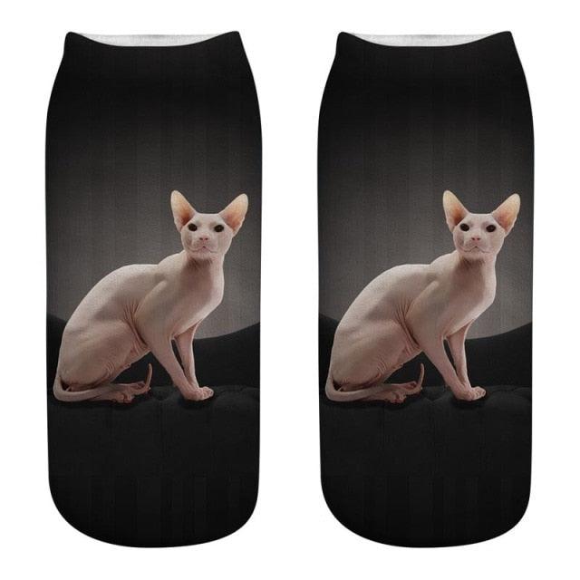 Lindos calcetines tobilleros con impresión 3D de gatitos para hombres y mujeres
