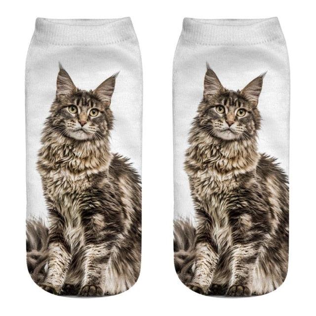 Lindos calcetines tobilleros con impresión 3D de gatitos para hombres y mujeres