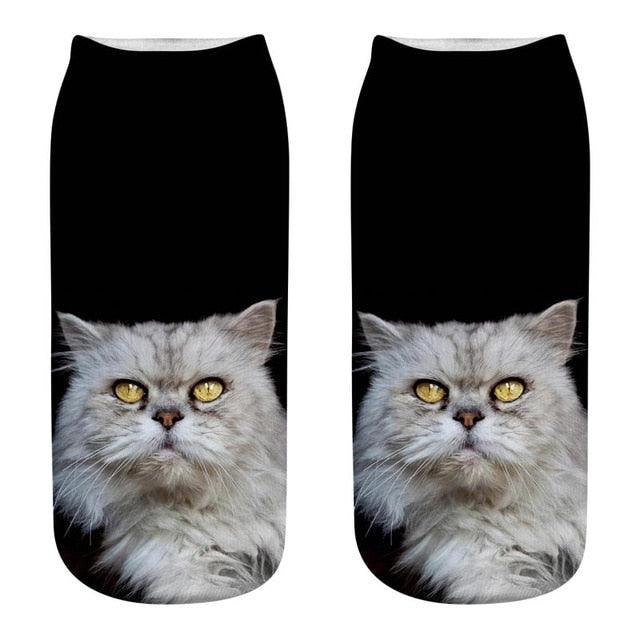 Lindos calcetines tobilleros con impresión 3D de gatitos para hombres y mujeres