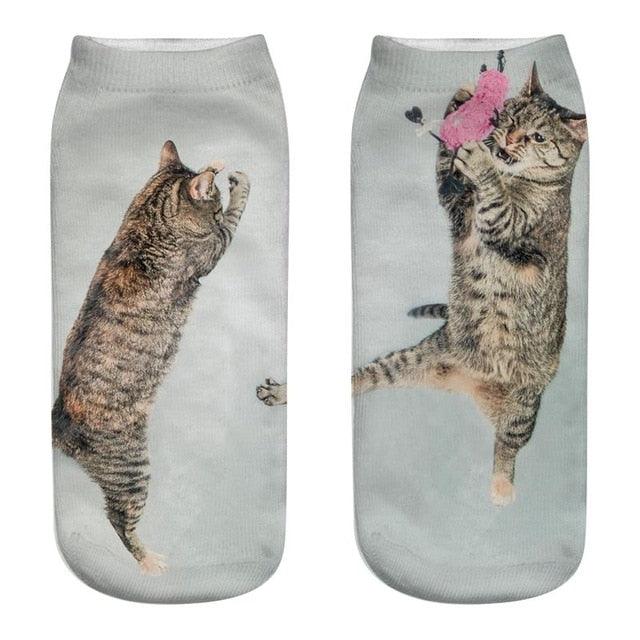 Lindos calcetines tobilleros con impresión 3D de gatitos para hombres y mujeres