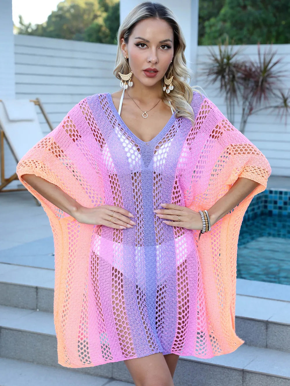 Robe en Tricot Tissée Creuse Dégradée pour Femme