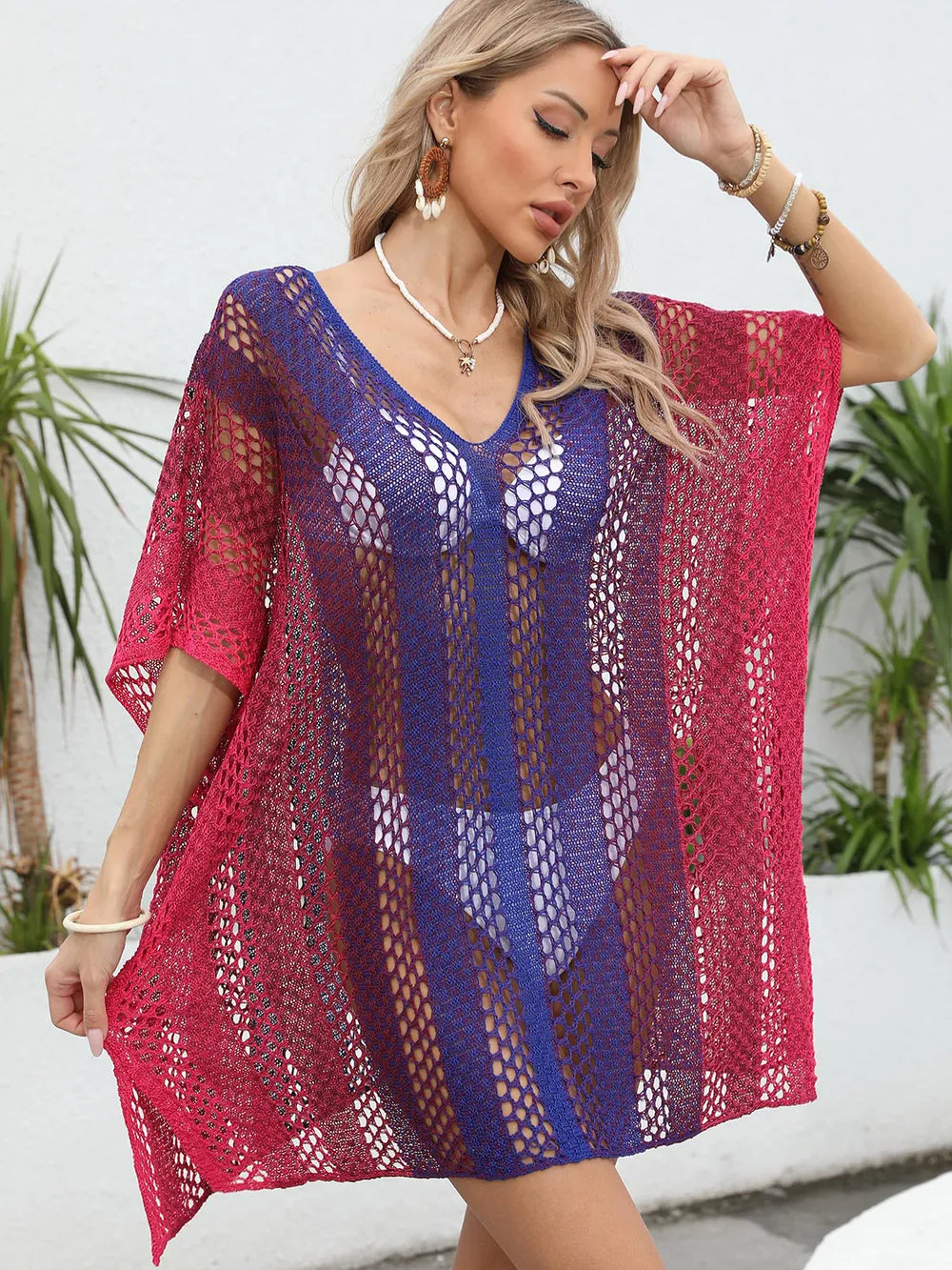 Robe en Tricot Tissée Creuse Dégradée pour Femme