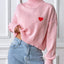 Women's High Neck Pullover Sweater with Heart Sticker