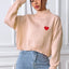 Women's High Neck Pullover Sweater with Heart Sticker
