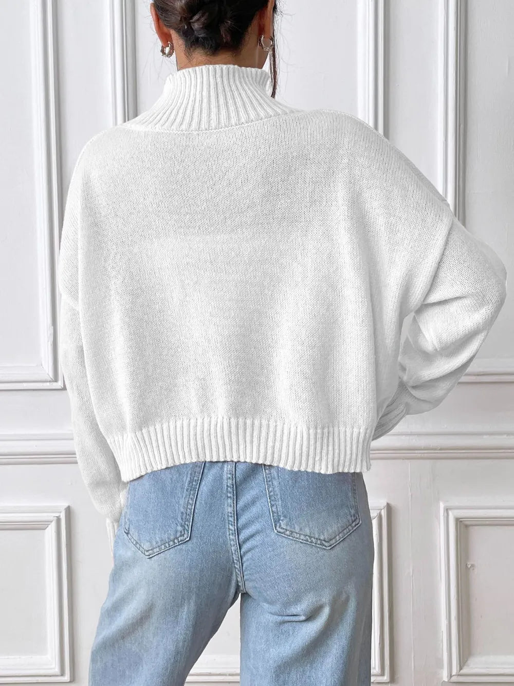 Women's High Neck Pullover Sweater with Heart Sticker