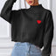 Women's High Neck Pullover Sweater with Heart Sticker