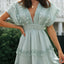 Women's lace patchwork lace up backless big swing batball sleeve dress - Korvel