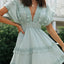 Women's lace patchwork lace up backless big swing batball sleeve dress - Korvel