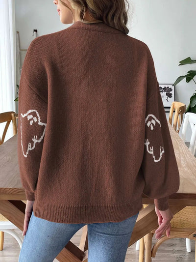 Women's loose casual button sweater cartoon jacquard cardigan for women - Korvel